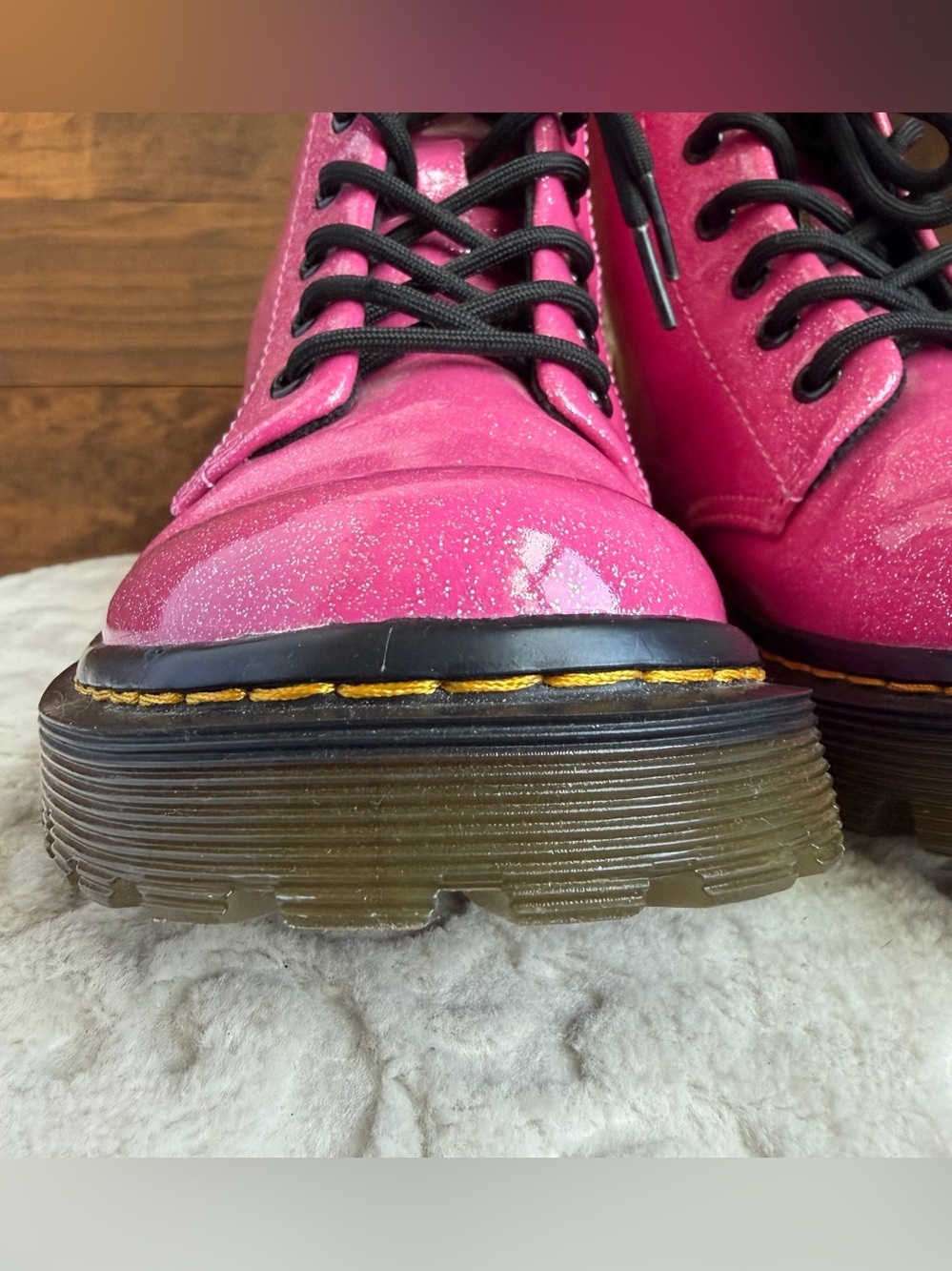 Dr Martens Luana Pink Glitter Patent Leather Combat Boots Women Sz 7 Rare Y2K - Picture 14 of 15
